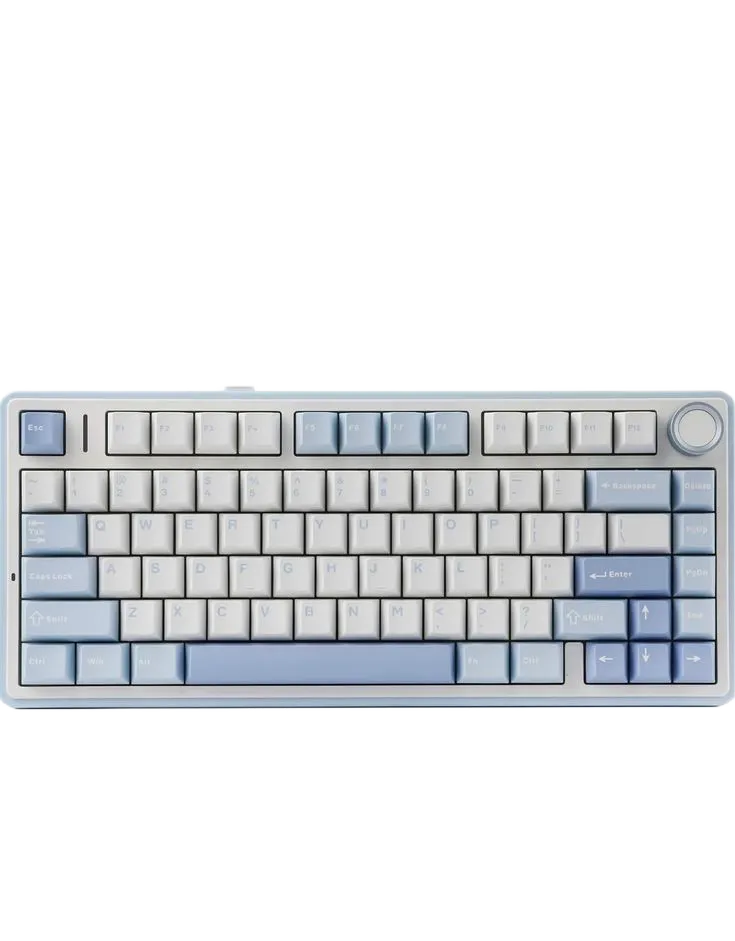 A blue and white mechanical keyboard